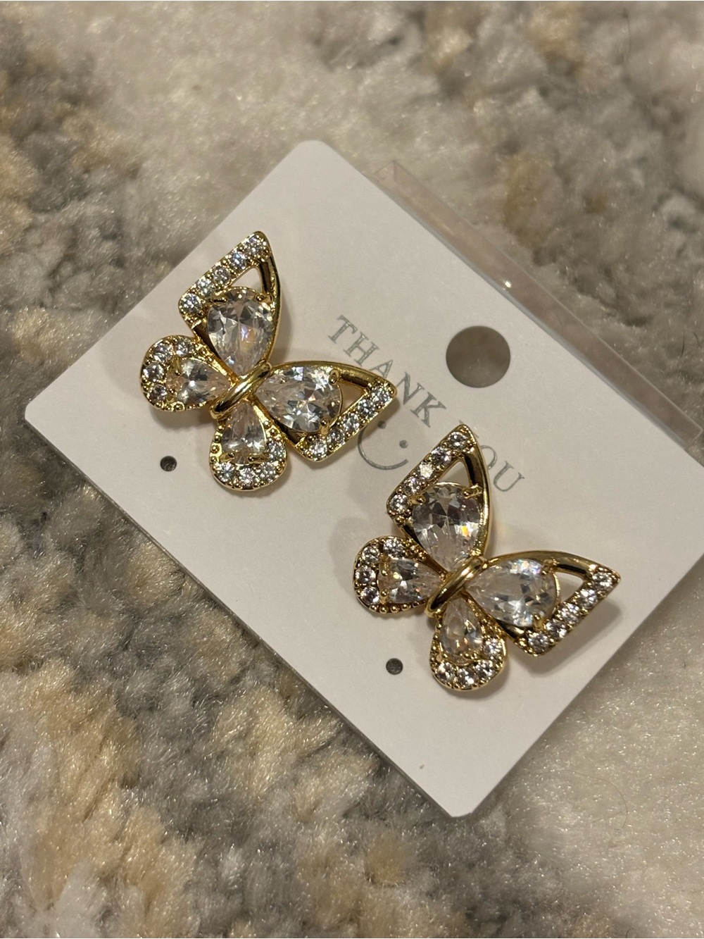 Gold Butterfly Crystal Stud Earrings - Clear